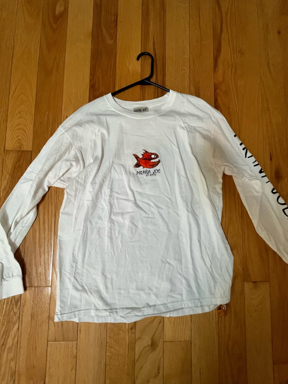 Pirana Joe White Graphic Tee with Orange Fish Logo